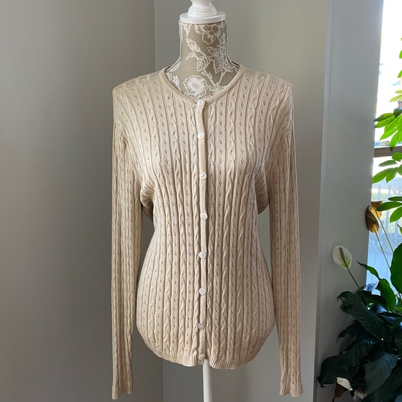 Talbots Lt. Honey Silk Cable Cardigan - Picture 1 of 6